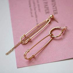 QIAN0813 Fashion Long Tassel Asymmetric Safety Pin Chain U Shaped Drop Earring Exaggerate Dangle Earrings for Women Men Punk Jewelry
