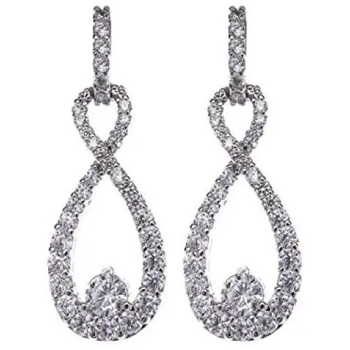 Wedding Earrings for Bridesmaids Gift - Elegant Sterling Silver Sparkly Teardrop CZ Cubic Zirconia Crystal Rhinestone Drop Earrings Bridal Accesories Jewelry for Women Girls Hypoallergenic