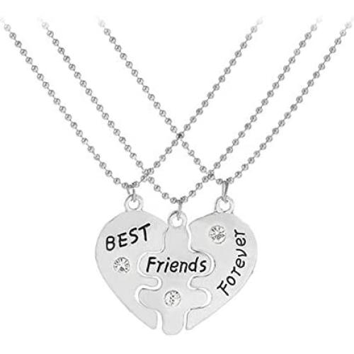Luvalti Best Friends Forever Heart Necklaces - Set of 3 Friendship Necklaces - Family and Friends Jewelry