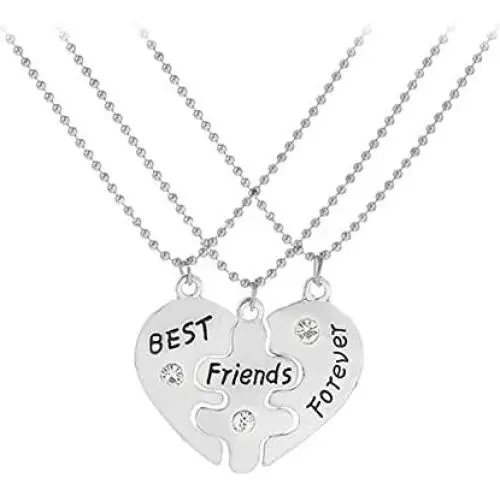 Luvalti Best Friends Forever Heart Necklaces - Set of 3 Friendship Necklaces - Family and Friends Jewelry