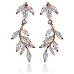 Women’s Cubic Zirconia Wedding Earrings - Sterling Silver Crystal CZ Rhinestone Cluster Floral Leaf Bridal Chandelier Earrings for Bride Bridesmaids Mother of Bride Party Prom Costume Jewelry