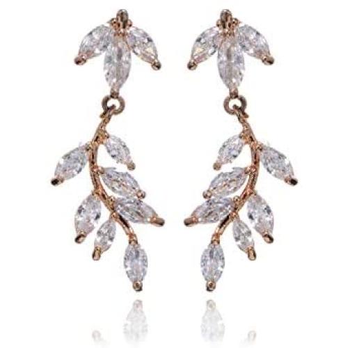 Women’s Cubic Zirconia Wedding Earrings - Sterling Silver Crystal CZ Rhinestone Cluster Floral Leaf Bridal Chandelier Earrings for Bride Bridesmaids Mother of Bride Party Prom Costume Jewelry