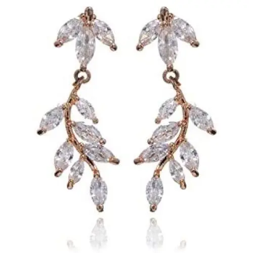 Women’s Cubic Zirconia Wedding Earrings - Sterling Silver Crystal CZ Rhinestone Cluster Floral Leaf Bridal Chandelier Earrings for Bride Bridesmaids Mother of Bride Party Prom Costume Jewelry