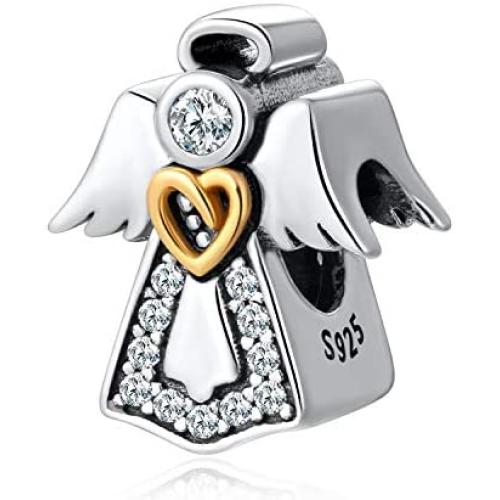 Angemiel 925 Sterling Silver Magnolia Bloom Enamel & CZ Charms Bead for European Bracelets Women Girl Gifts