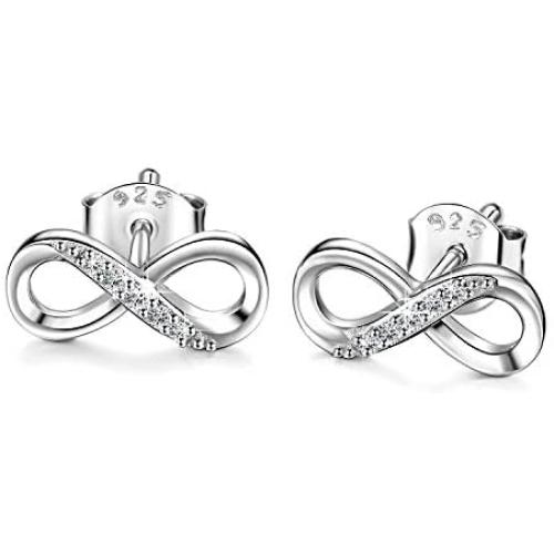 Women Earrings Studs 925 Sterling Silver Dangle Drop Earrings Infinity Love Round Cut CZ Diamond Jewelry Women Girls Gift for Valentines Day