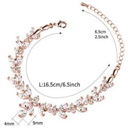 WeimanJewelry Silver/Gold/Rose Gold Plated Cubic Zirconia Round CZ Marquise Bridal Charm Bracelet for Women Bride Wedding with Extended Chain