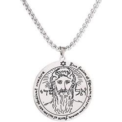VASSAGO Stainless Steel First Pentacle of the Sun Pendant Necklace Key of Solomon Seal Round Charm Wide Chain Talisman Jewelry Men