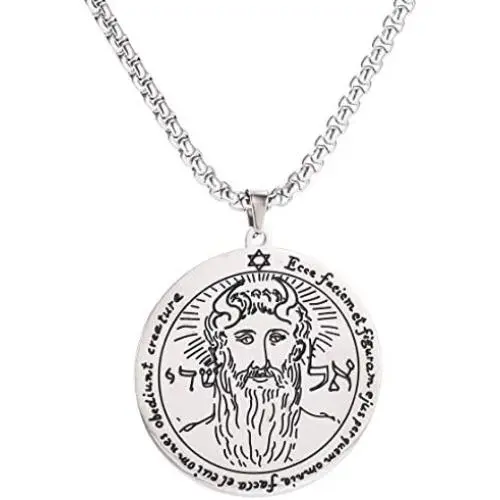 VASSAGO Stainless Steel First Pentacle of the Sun Pendant Necklace Key of Solomon Seal Round Charm Wide Chain Talisman Jewelry Men VASSAGO Stainless Steel First Pentacle of the Sun Pendant Necklace Key of Solomon Seal Round Charm Wide Chain Talisman Jewelry Men