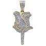 MoCa Jewelry Unisex Hip Hop Iced Out Bling Novelty Rose Flora Flower Pendant Necklace with 24 Inch Stainless Steel Rope Chain for Men Women