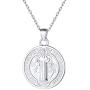 Nofade Silver Saint Benedict Cross Necklace for Men Women, 925 Sterling Silver Round St Benedict Pendant Necklace Coin Medallion Necklace Talisman Amulet Jewelry (with Gift Box)