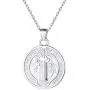 Nofade Silver Saint Benedict Cross Necklace for Men Women, 925 Sterling Silver Round St Benedict Pendant Necklace Coin Medallion Necklace Talisman Amulet Jewelry (with Gift Box)