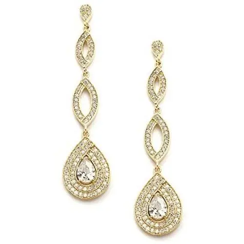 Mariell Dramatic Micro-Pave CZ Dangle Bridal Wedding Earrings with Genuine 14K Gold Plating Mariell Dramatic Micro-Pave CZ Dangle Bridal Wedding Earrings with Genuine 14K Gold Plating