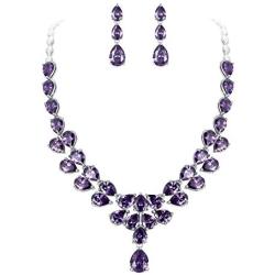 EleQueen Womens Bridal CZ Multi Teardrop Statement Necklaces Dangle Earrings Costume Jewerly Sets