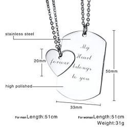 VNOX Stainless Steel My Heart Belongs to You&Forever Dog Tag and Heart Couples Necklace Set