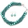 Fashion 21 Womens Twisted Multi-Strand Simulated Pearl, Acrylic Ball Statement Necklace and Earrings Set