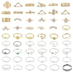 FUTIMELY 47-54Pcs Gold & Silver Knuckle Stacking Rings Set Boho Star Moon Multiple Rings Pack for Teen Girls,Vintage Stackable Joint Midi Finger Rings Set