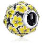 CKK Flower Charm Fit Pandora Bracelet Purple Enamel Plumeria Spacer Bead Charms for Bracelets DIY Women Jewelry 925 Sterling Silver (Yellow Bead)