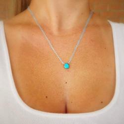 YienDoo Bohemian Turquoise Necklace with Simple Blue Water Drop Pendant Fashion Necklaces Chain Jewelry for women and girls (Silver)