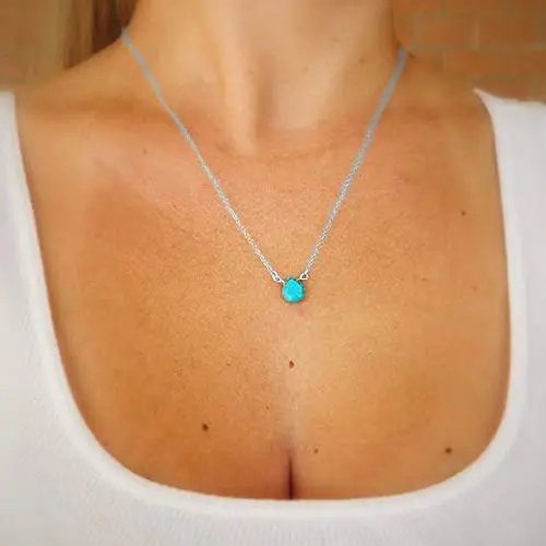 YienDoo Bohemian Turquoise Necklace with Simple Blue Water Drop Pendant Fashion Necklaces Chain Jewelry for women and girls (Silver) YienDoo Bohemian Turquoise Necklace with Simple Blue Water Drop Pendant Fashion Necklaces Chain Jewelry for women and girls (Silver)