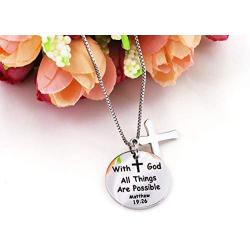 YOYONY Stainless Steel Engraved with god All Things are Possible Pendant & Cross Box Chain Necklace,Inspirational Gifts