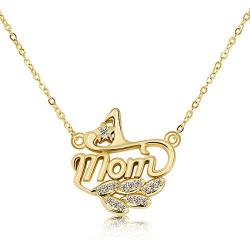 Townshine Dainty Mom Necklace,Gold Plated Cute Tiny Mom Personalized Name Charm Necklace Delicate Word Mom Necklace Jewelry Gift for Mothers Day/Birthday