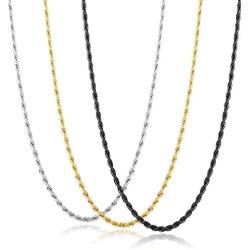 Jstyle 3Pcs 3MM Stainless Steel Twist Rope Chain Necklace for Men Women Silver/Gold/Black Tone,16-30 Inches