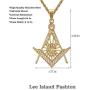 Lee Island Fashion 24K Gold Plated CZ Fully Iced-Out Freemason Pendant Stainless Steel Necklace, 24 inch Chain Jewelry