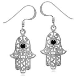 Silvershake 925 Sterling Silver Evil Eye On Hamsa Hand Dangle Hook Earrings Protective Symbol Jewelry for Women