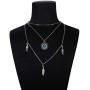 Kakaco Boho Turquoise Layered Necklaces Beaded Leaves Pendant Necklace Silver Chain Jewelry for Women and Girls