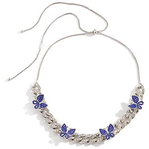 Ingemark Shiny Butterfly Iced Out Chain Necklace Hip Hop Cuban Link Chain Choker for Women Girls Adjustable Necklace Jewelry
