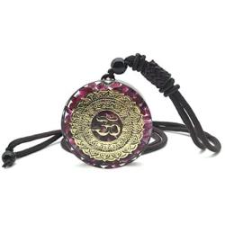 EDENS CALL Healing Chakra OM Symbol Orgonite Crystal Stone Pendant Necklace for Unisex 23.62'' Adjustable Energy Generator Round Shape Necklace