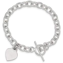 925 Sterling Silver Dangling Engraveable Heart Charm Bracelet 7.25 Inch Fine Jewelry For Women Gifts For Her