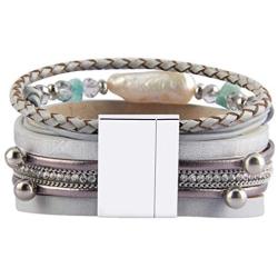 Leather Wrap Bracelet Baroque Pearl Multi Strand Cuff Bracelet Magnetic Multilayer Bracelet Bohemian Jewelry for Women, Sister, Wife
