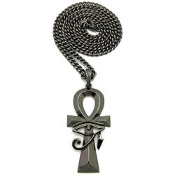 GWOOD Eye of Horus Over Ankh Pendant with 24 Inch Cuban Necklace