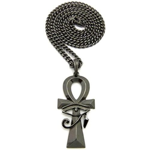 GWOOD Eye of Horus Over Ankh Pendant with 24 Inch Cuban Necklace