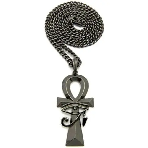 GWOOD Eye of Horus Over Ankh Pendant with 24 Inch Cuban Necklace GWOOD Eye of Horus Over Ankh Pendant with 24 Inch Cuban Necklace