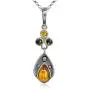 Multicolor Amber Sterling Silver Teardrop Beads Pendant Necklace Chain 18'' Multicolor Amber Sterling Silver Teardrop Beads Pendant Necklace Chain 18''