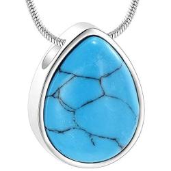 Turquoise Floating Teardrop Shape Urns Pendants Unisex Necklaces- Memorial Keepsake Cremation Jewelry