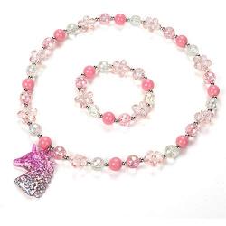 Unicorn Rainbow Jewelry Sets,Toddler Girls Unicorn Necklace Bracelet,Little Girls Chunky Bubblegum Beads Necklace(Pink)