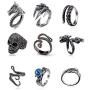 BYONDEVER Vintage Punk Silver Black Chinese Dragon Snake Dragon Claw Skull Rings Jewelry Gothic Alloy Open Adjustable