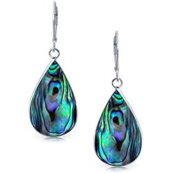 Large Shell Natural Genuine Gemstones Pear Shaped Teardrop Dangle Leverback Earrings For Women Teen 925 Sterling Silver