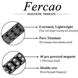 Feraco Titanium Magnetic Bracelet for Men Arthritis Pain Relief Carpal Tunnel Health Double Row Strong Magnets Ultra Strength Magnetic Therapy Bracelet, Lightweight Durable Titanium Bracelet