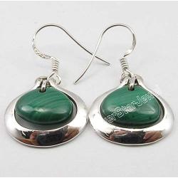 SilverStarJewel 925 Sterling Silver Cab Malachite Earrings 1.3'' 5.5 Grams Ladies Stone