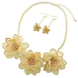 BOCAR Bib Statement Pendant Flower Jewelry Set Necklace and Earrings for Women Gift (NK-10372-cream)