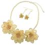 BOCAR Bib Statement Pendant Flower Jewelry Set Necklace and Earrings for Women Gift (NK-10372-cream)