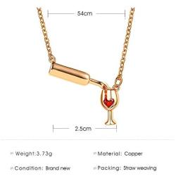 Wine & Cup Necklace Heart Red Zircon Pendant Necklaces for Women Romantic Love Memory Wedding Party Jewelry Red Wine Bottle Goblet Clavicle Chain