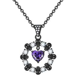 FLIUAOL Gothic Black Skull Necklace Heart Crystal Punk Pendants Gifts for Women