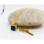 18K Gold Plated 925 Sterling Silver Womens Necklace. Blue Square.