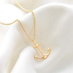 VACRONA Gold Anchor Necklace 14K Gold Plated Over Brass Long Chain Pendant Dainty Jewelry Women Gift for Her