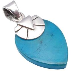 SilverStarJewel Turquoise Flat Necklace Pendant 1.2'' Solid Sterling Silver New Art